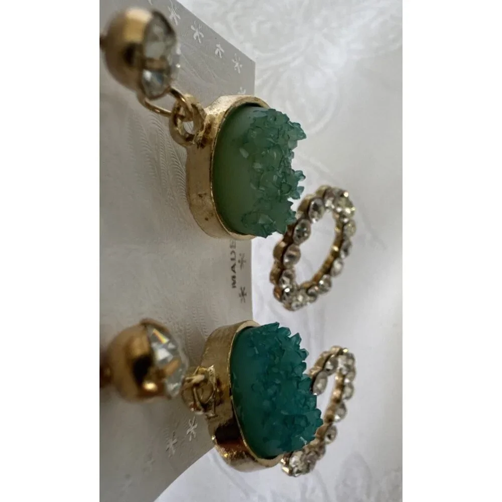 Pastel Faux Green Crystal Gold Rhinestone Earrings Dangle Drop Festive Party NEW